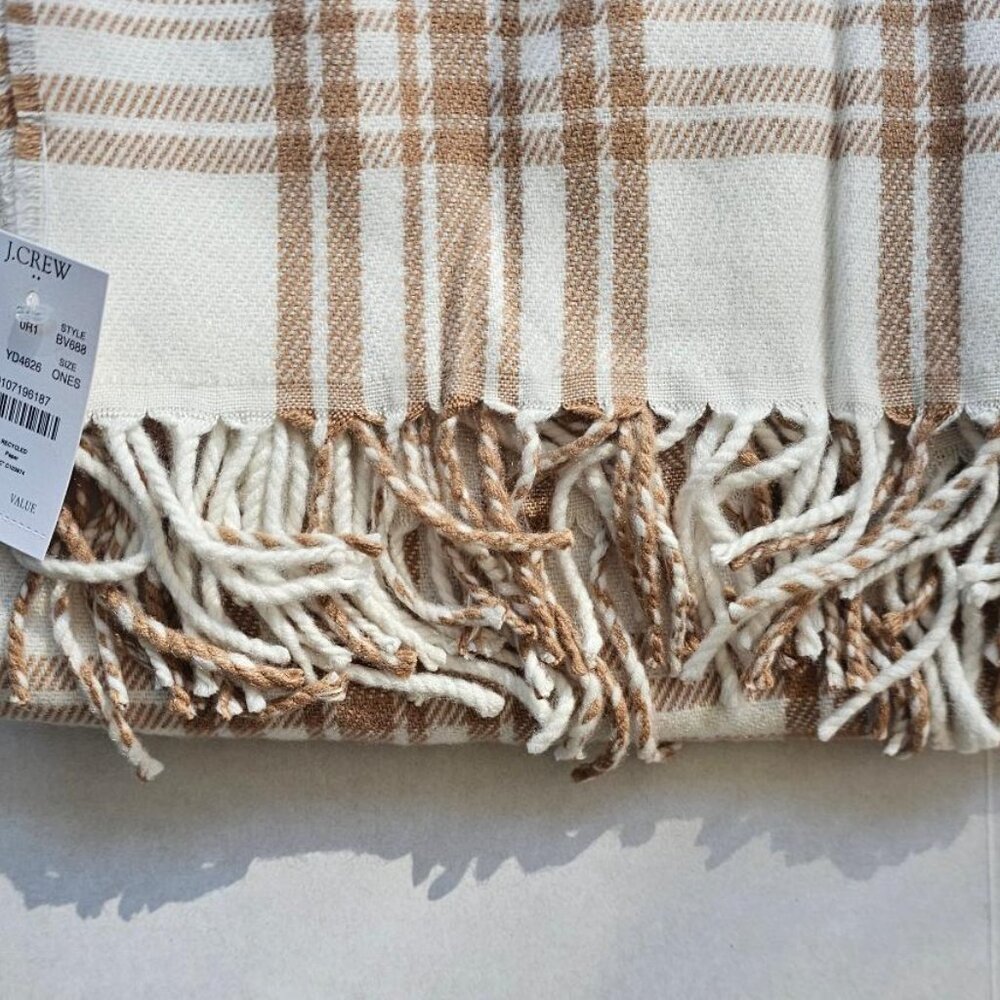 NWT J.Crew‎ Ivory/Sienna Scarf | Oversized Plaid Wrap, Cozy Everyday Style